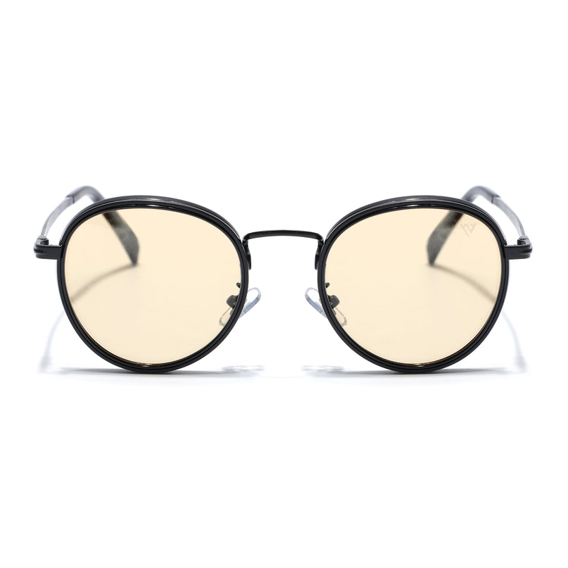 Round Polarized Sunglasses for Men & Women (Light Yellow Lens | Black Frame - PMG7252)