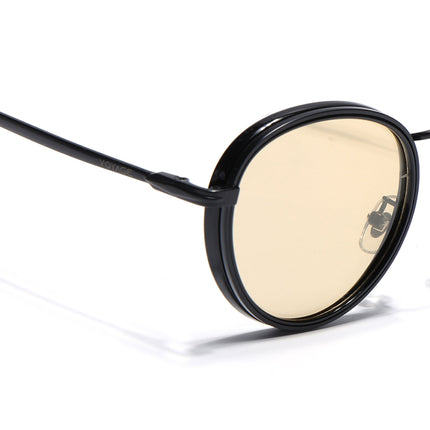 Round Polarized Sunglasses for Men & Women (Light Yellow Lens | Black Frame - PMG7252)