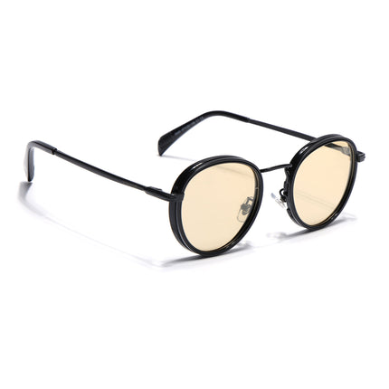 Round Polarized Sunglasses for Men & Women (Light Yellow Lens | Black Frame - PMG7252)