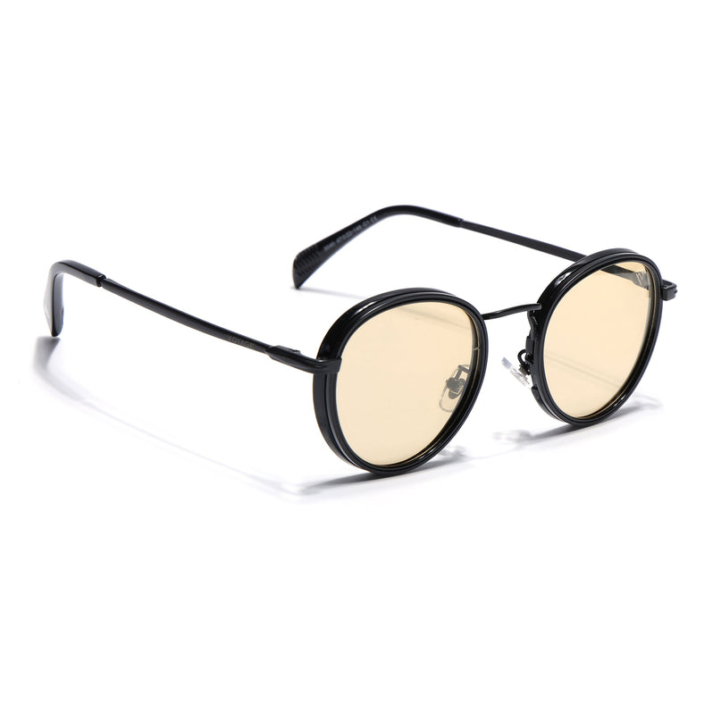 Round Polarized Sunglasses for Men & Women (Light Yellow Lens | Black Frame - PMG7252)