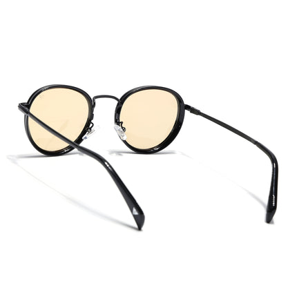 Round Polarized Sunglasses for Men & Women (Light Yellow Lens | Black Frame - PMG7252)