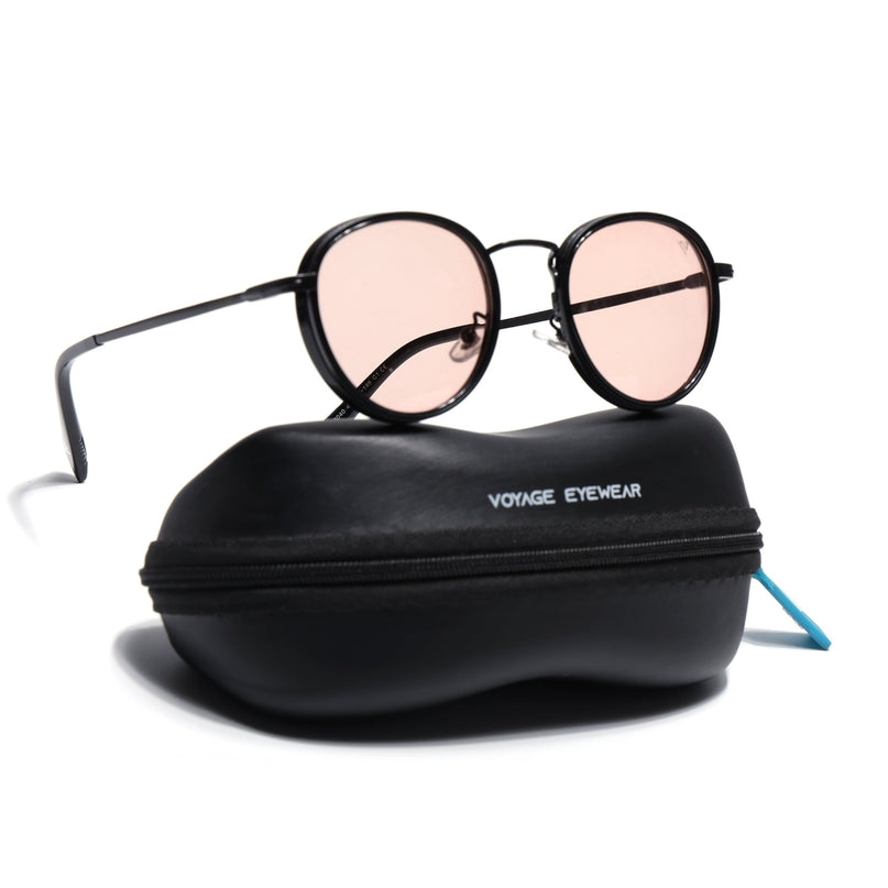 Round Polarized Sunglasses for Men & Women (Brown Lens | Black Frame - PMG7253)