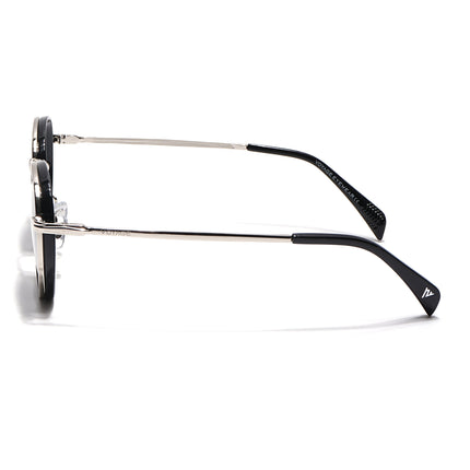 Round Polarized Sunglasses for Men & Women (Black Lens | Silver & Black Frame - PMG7516)