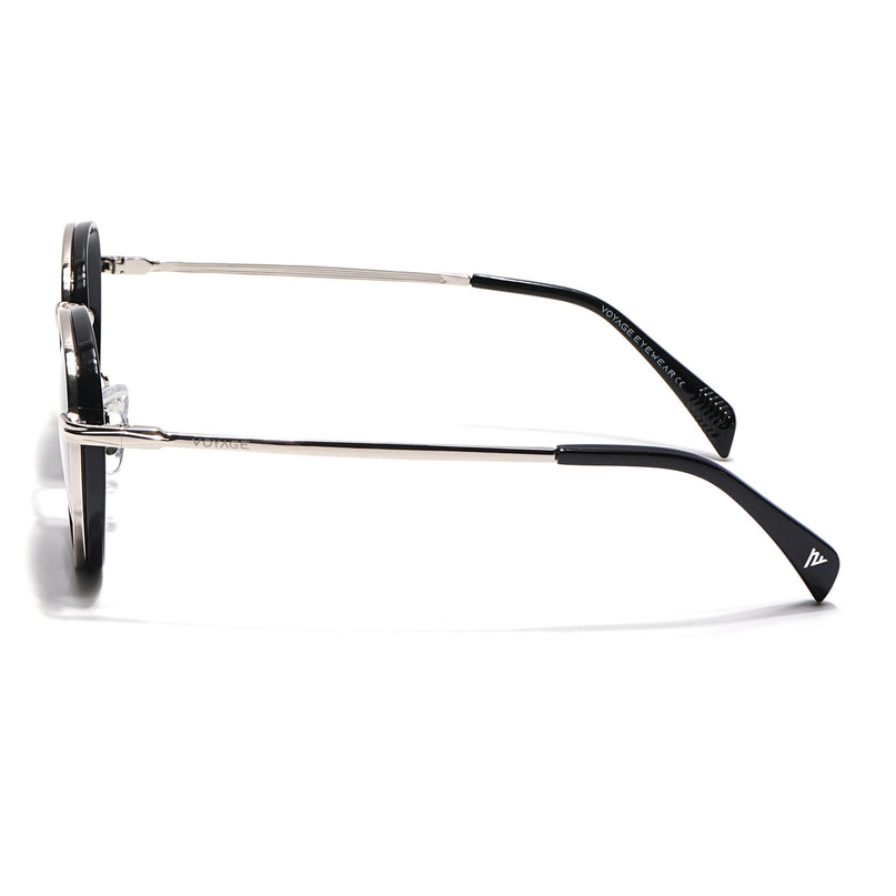 Round Polarized Sunglasses for Men & Women (Black Lens | Silver & Black Frame - PMG7516)