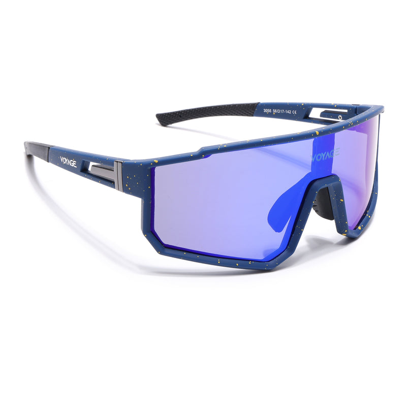 Drift Voyage Wrap Around Polarized Sunglasses (Multicolor Lens | Blue Frame - PMG6057)