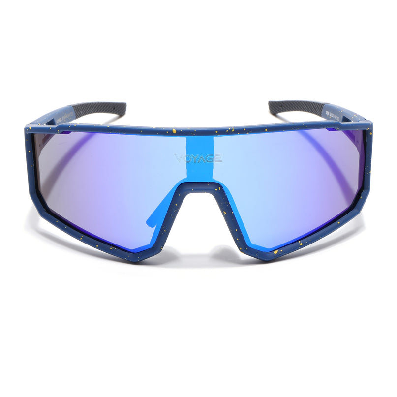 Drift Voyage Wrap Around Polarized Sunglasses (Multicolor Lens | Blue Frame - PMG6057)