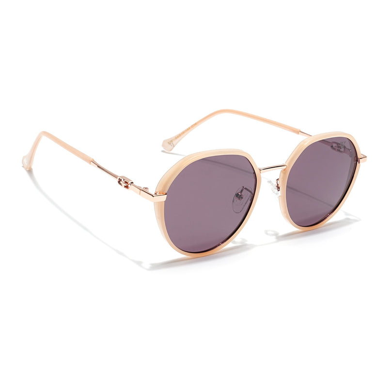 Voyage Select Round Polarized Sunglasses for Women (Brown Lens | Nude & Golden Frame - SLPMG6223)