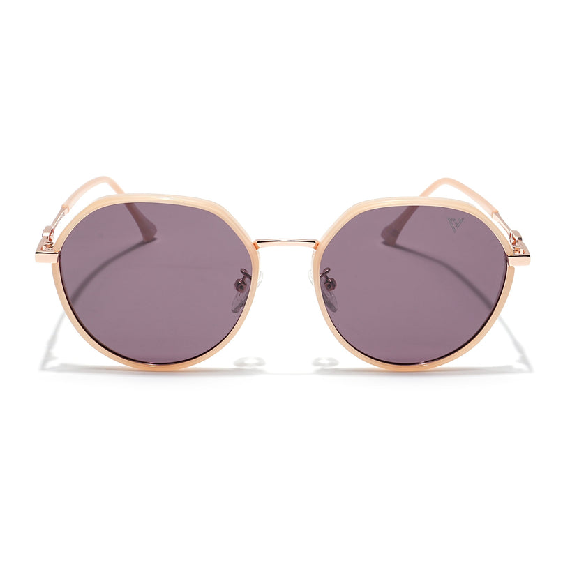 Voyage Select Round Polarized Sunglasses for Women (Brown Lens | Nude & Golden Frame - SLPMG6223)