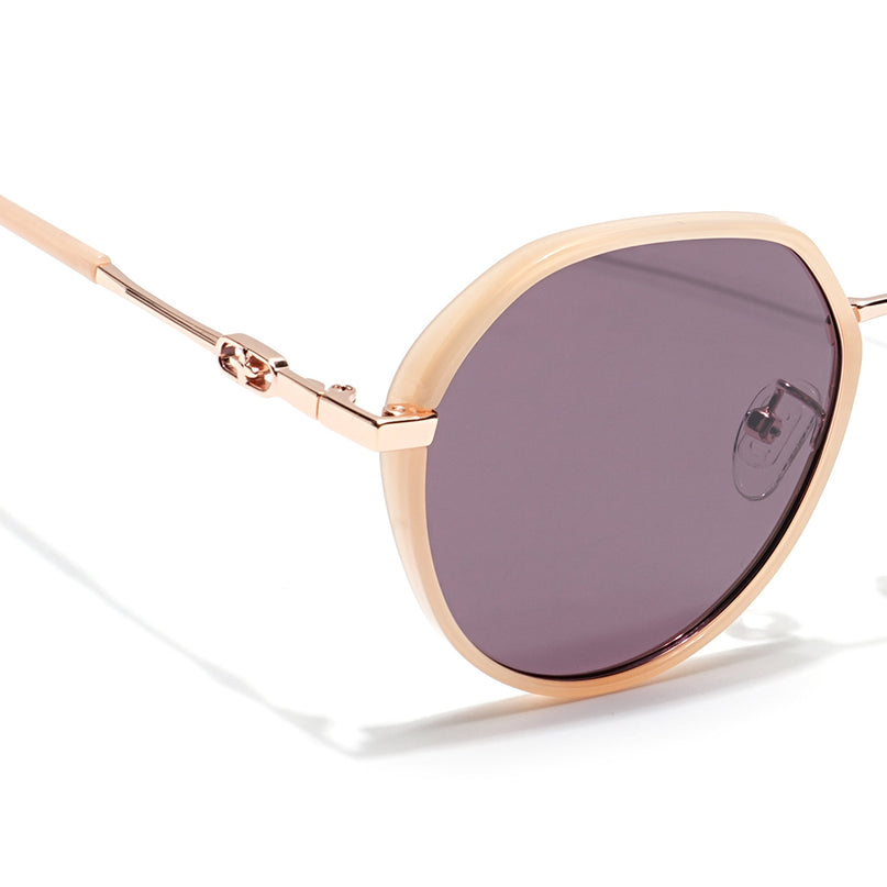 Voyage Select Round Polarized Sunglasses for Women (Brown Lens | Nude & Golden Frame - SLPMG6223)