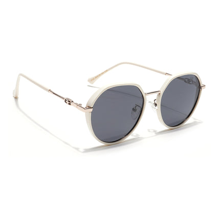 Voyage Select Round Polarized Sunglasses for Women (Grey Lens | Off White & Silver Frame - SLPMG6224)