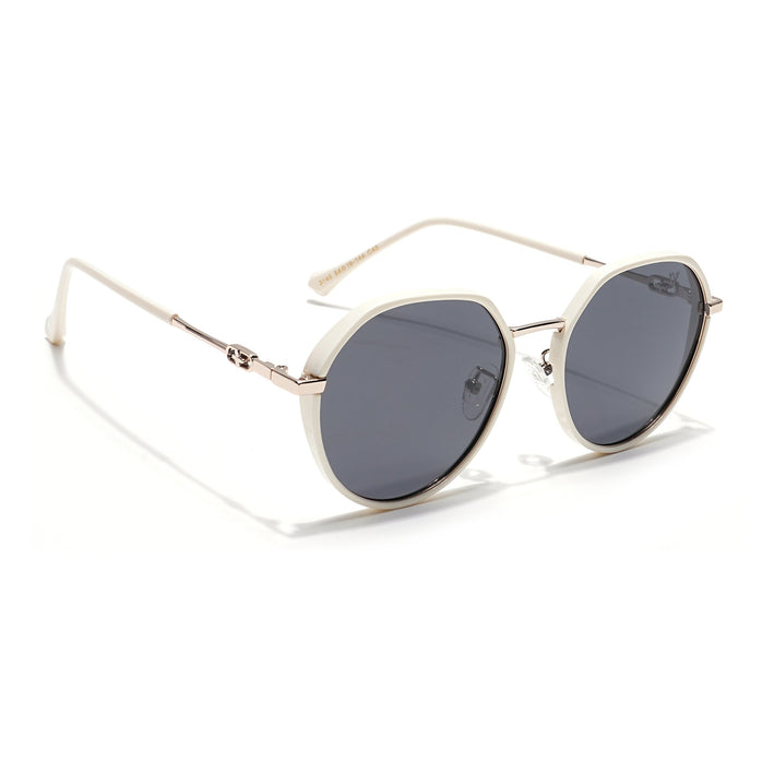 Voyage Select Round Polarized Sunglasses for Women (Grey Lens | Off White & Silver Frame - SLPMG6224)