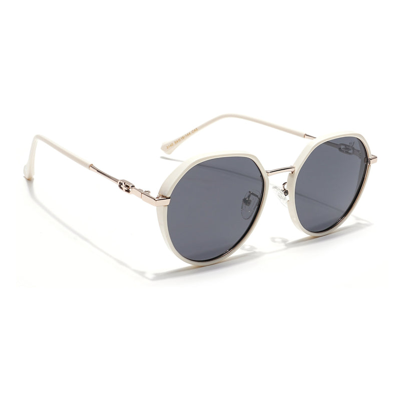 Voyage Select Round Polarized Sunglasses for Women (Grey Lens | Off White & Silver Frame - SLPMG6224)
