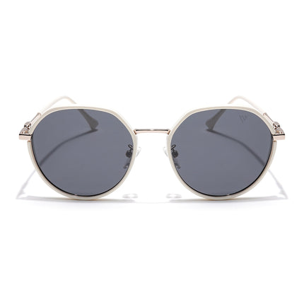 Voyage Select Round Polarized Sunglasses for Women (Grey Lens | Off White & Silver Frame - SLPMG6224)