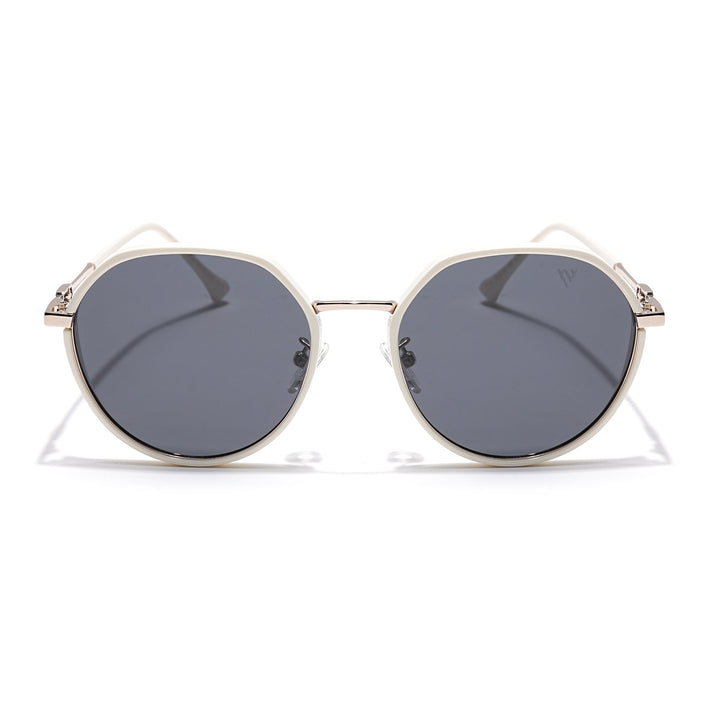 Voyage Select Round Polarized Sunglasses for Women (Grey Lens | Off White & Silver Frame - SLPMG6224)
