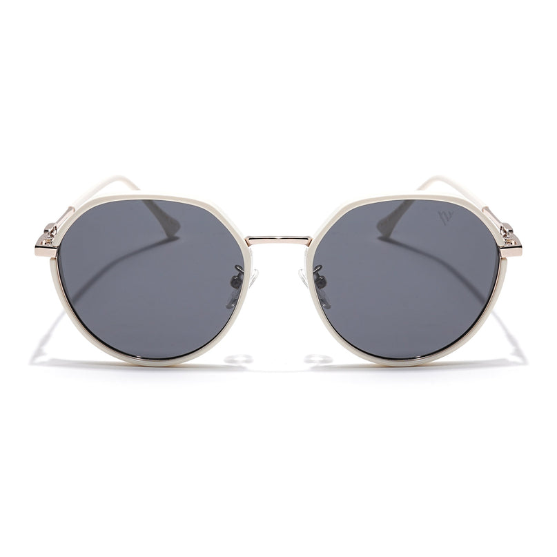 Voyage Select Round Polarized Sunglasses for Women (Grey Lens | Off White & Silver Frame - SLPMG6224)