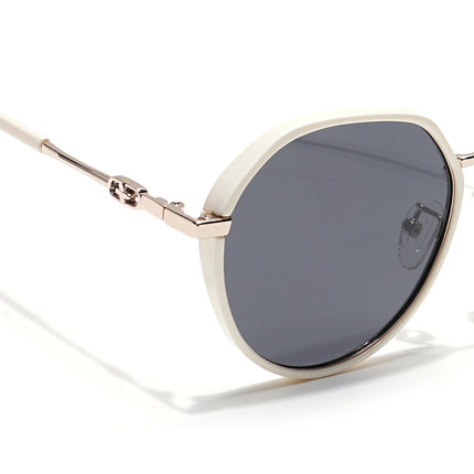 Voyage Select Round Polarized Sunglasses for Women (Grey Lens | Off White & Silver Frame - SLPMG6224)
