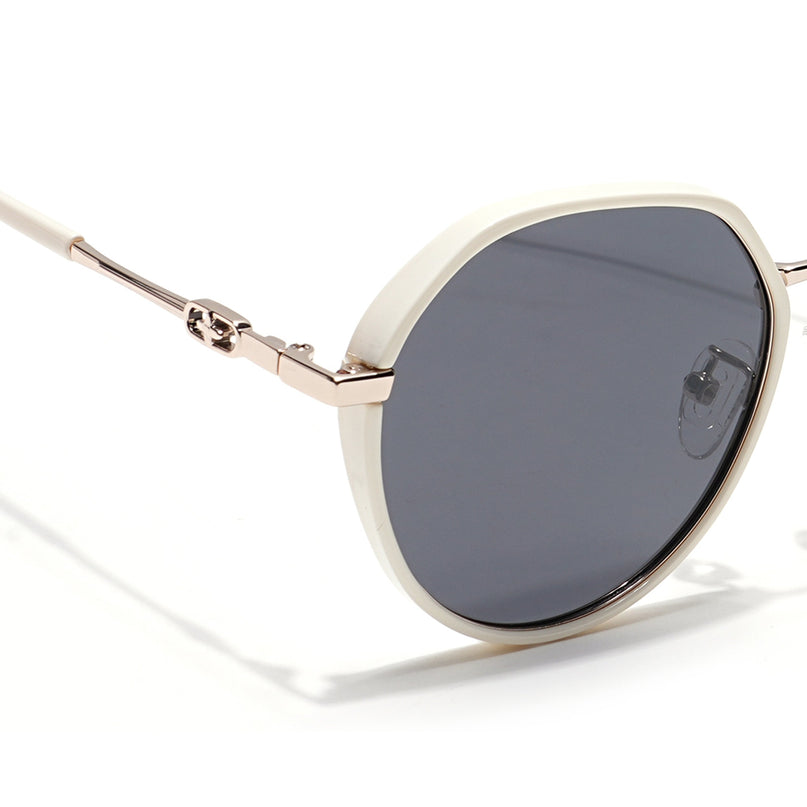 Voyage Select Round Polarized Sunglasses for Women (Grey Lens | Off White & Silver Frame - SLPMG6224)