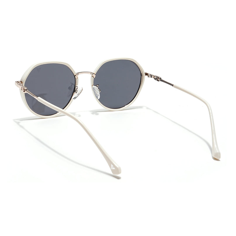 Voyage Select Round Polarized Sunglasses for Women (Grey Lens | Off White & Silver Frame - SLPMG6224)