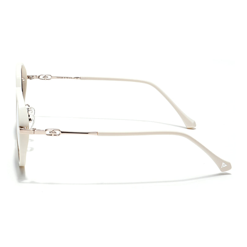 Voyage Select Round Polarized Sunglasses for Women (Grey Lens | Off White & Silver Frame - SLPMG6224)