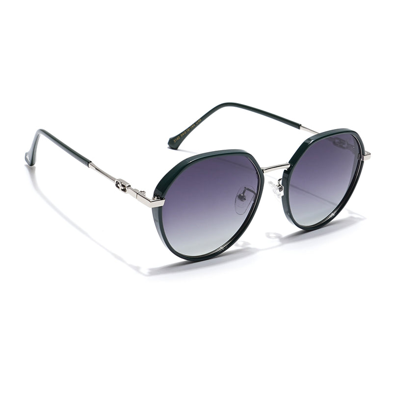 Voyage Select Round Polarized Sunglasses for Women (Grey & Clear Lens | Dark Green & Silver Frame - SLPMG6225)