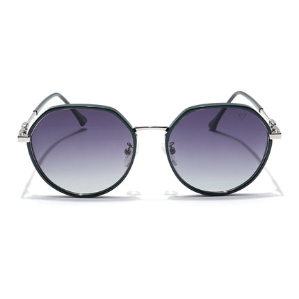 Voyage Select Round Polarized Sunglasses for Women (Grey & Clear Lens | Dark Green & Silver Frame - SLPMG6225)