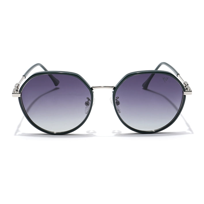 Voyage Select Round Polarized Sunglasses for Women (Grey & Clear Lens | Dark Green & Silver Frame - SLPMG6225)