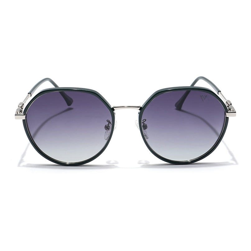 Voyage Select Round Polarized Sunglasses for Women (Grey & Clear Lens | Dark Green & Silver Frame - SLPMG6225)