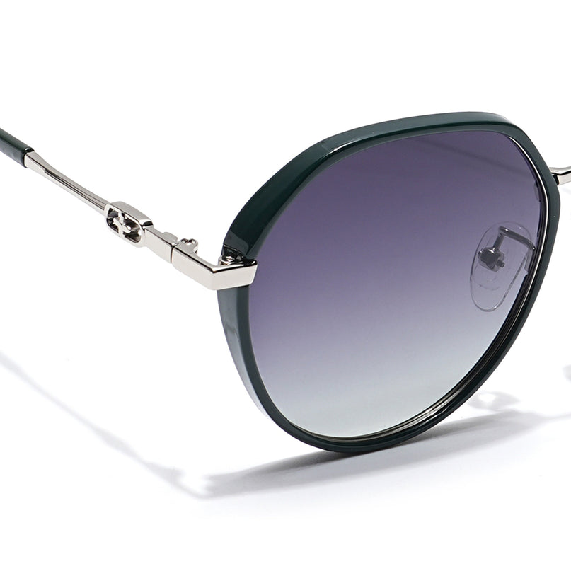 Voyage Select Round Polarized Sunglasses for Women (Grey & Clear Lens | Dark Green & Silver Frame - SLPMG6225)