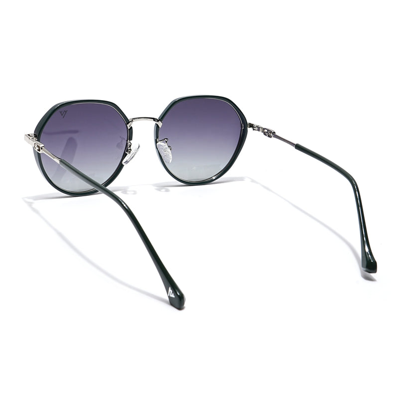 Voyage Select Round Polarized Sunglasses for Women (Grey & Clear Lens | Dark Green & Silver Frame - SLPMG6225)