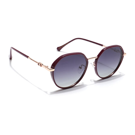 Voyage Select Round Polarized Sunglasses for Women (Grey & Clear Lens | Red & Golden Frame - SLPMG6226)