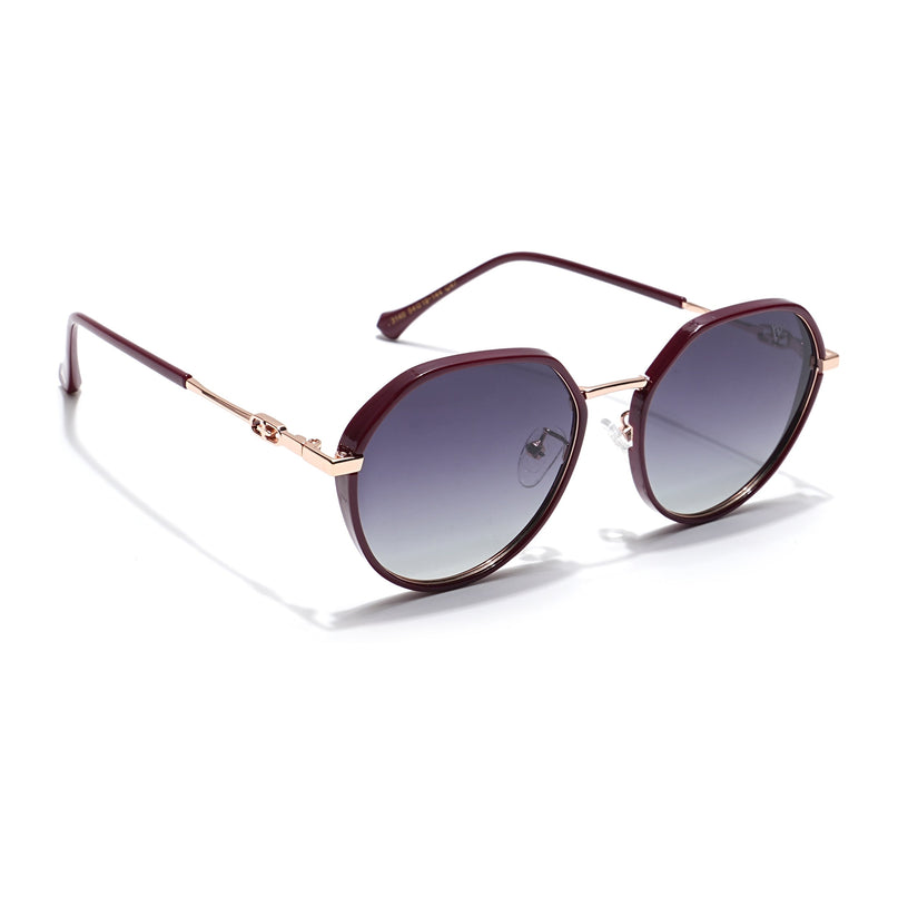 Voyage Select Round Polarized Sunglasses for Women (Grey & Clear Lens | Red & Golden Frame - SLPMG6226)