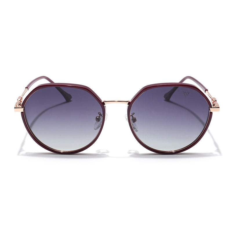 Voyage Select Round Polarized Sunglasses for Women (Grey & Clear Lens | Red & Golden Frame - SLPMG6226)