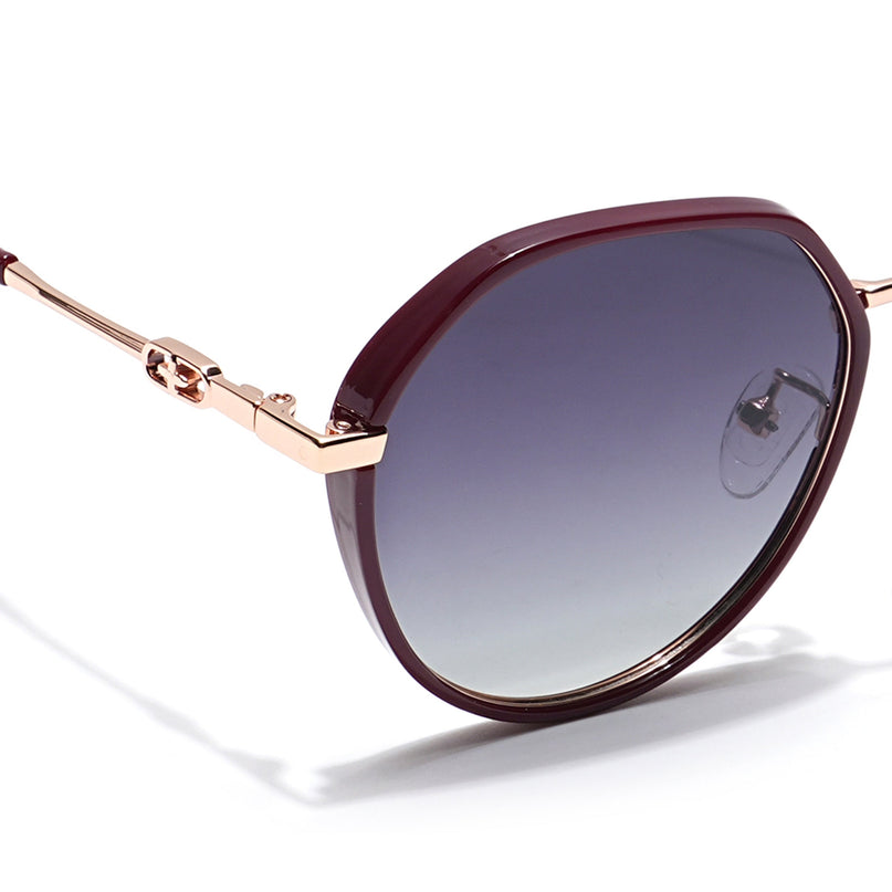 Voyage Select Round Polarized Sunglasses for Women (Grey & Clear Lens | Red & Golden Frame - SLPMG6226)