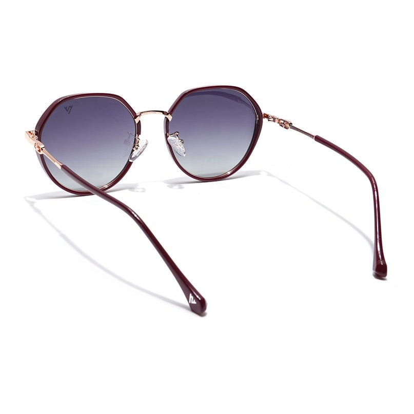 Voyage Select Round Polarized Sunglasses for Women (Grey & Clear Lens | Red & Golden Frame - SLPMG6226)