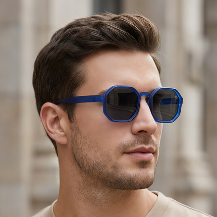 Eyejack Blue Hexagonal Sunglasses for Men & Women (5611CL1039)