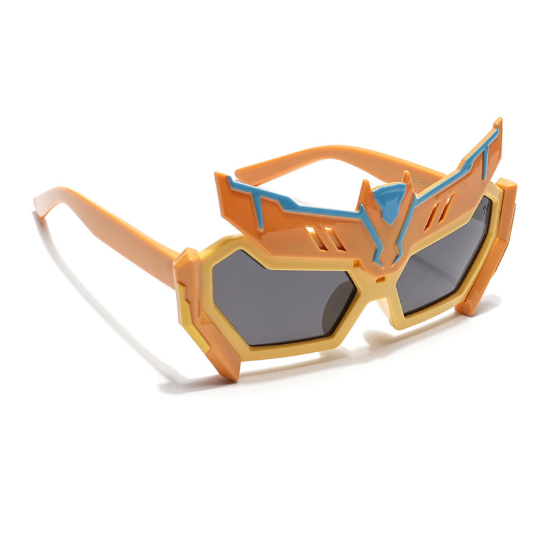 Rectangle Polarized Sunglasses for Kids -6 yrs To 12 yrs (Black Lens | Yellow Frame - PMG6075)