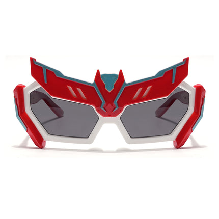 Rectangle Polarized Sunglasses for Kids -6 yrs To 12 yrs (Black Lens | Red & White Frame - PMG6078)