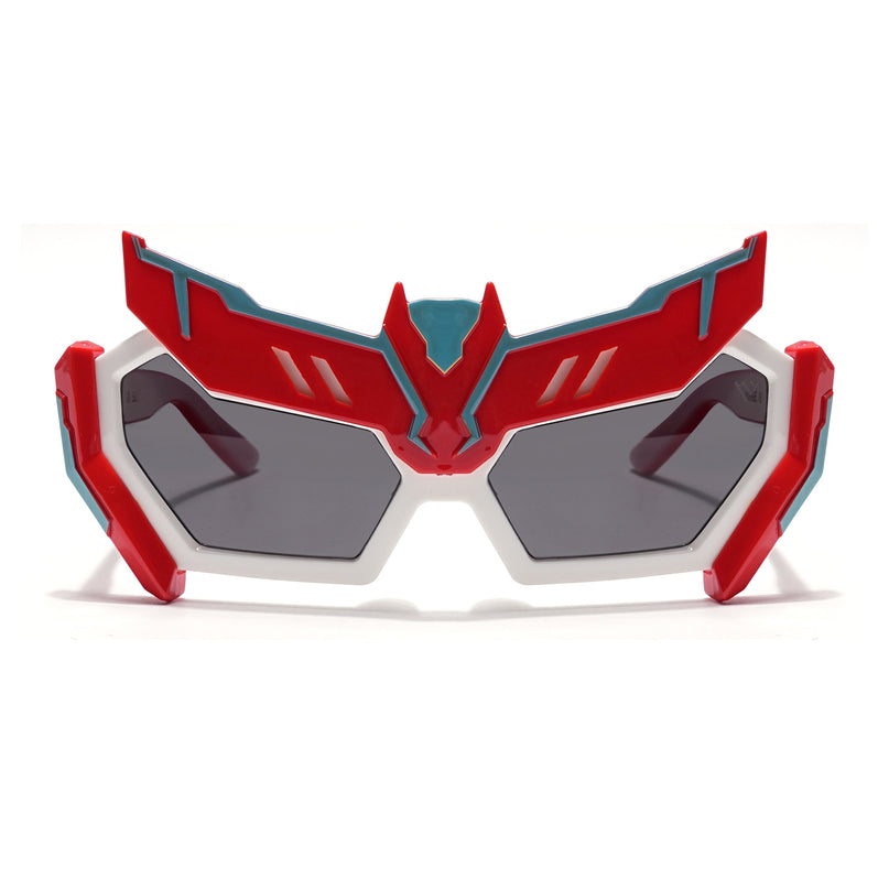 Rectangle Polarized Sunglasses for Kids -6 yrs To 12 yrs (Black Lens | Red & White Frame - PMG6078)
