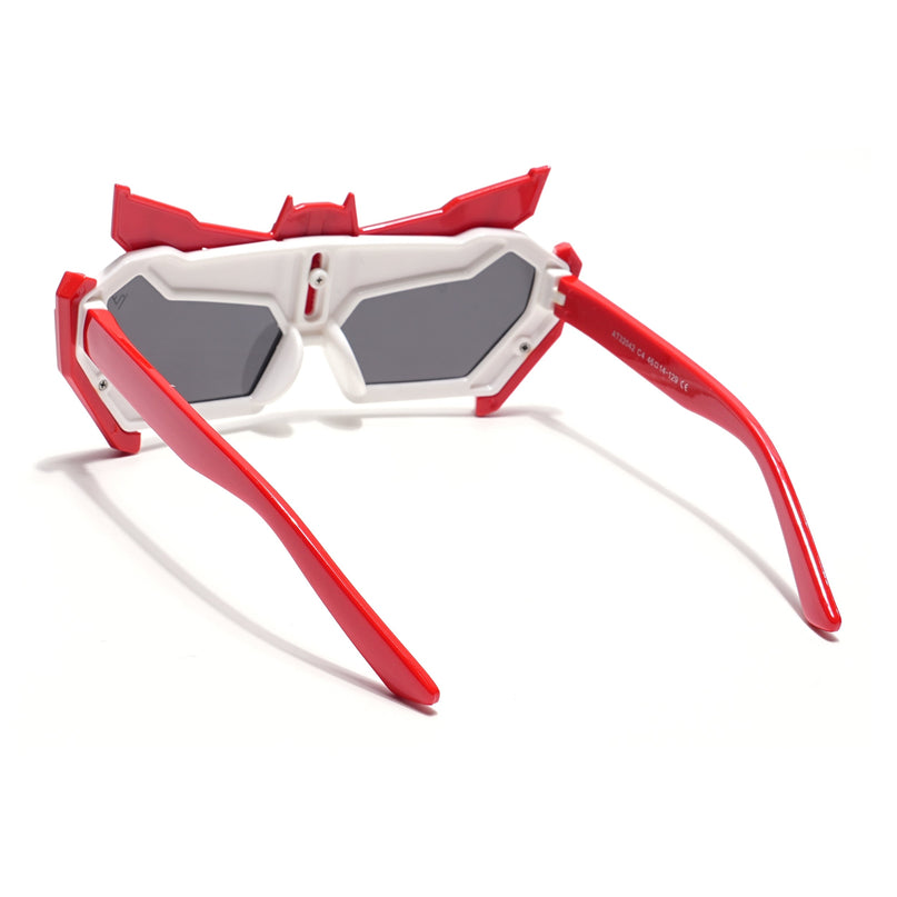 Rectangle Polarized Sunglasses for Kids -6 yrs To 12 yrs (Black Lens | Red & White Frame - PMG6078)