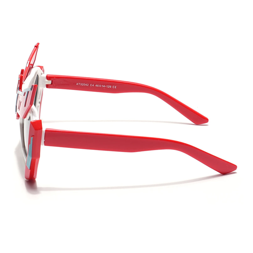 Rectangle Polarized Sunglasses for Kids -6 yrs To 12 yrs (Black Lens | Red & White Frame - PMG6078)