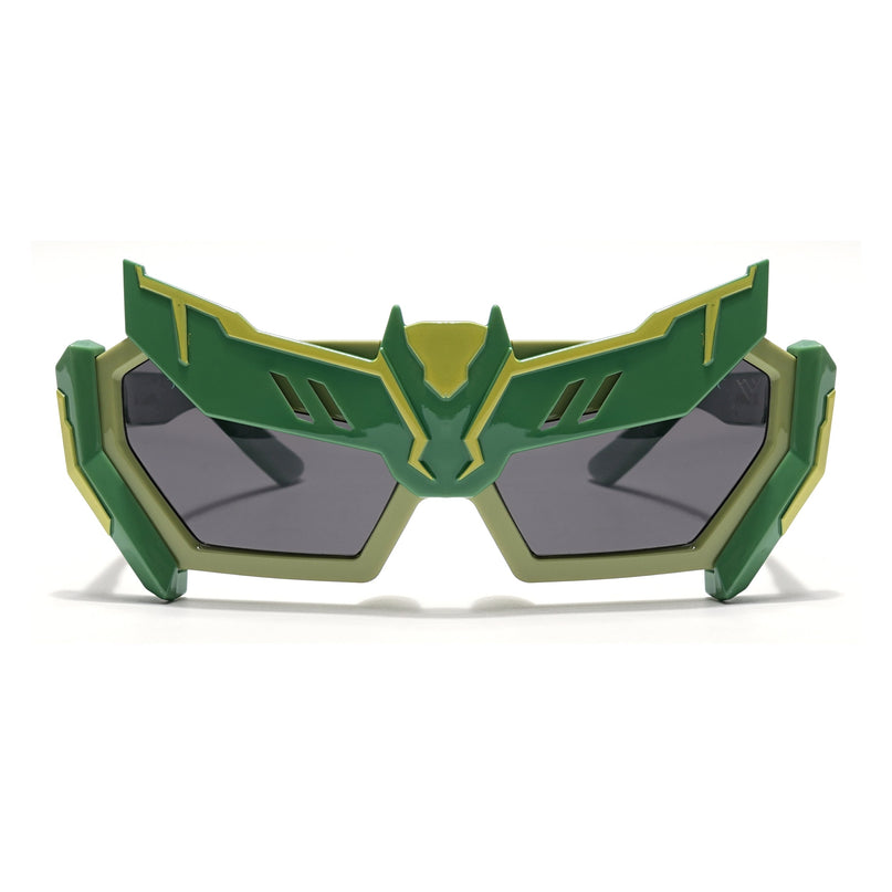 Rectangle Polarized Sunglasses for Kids -6 yrs To 12 yrs (Black Lens | Green Frame - PMG6079)