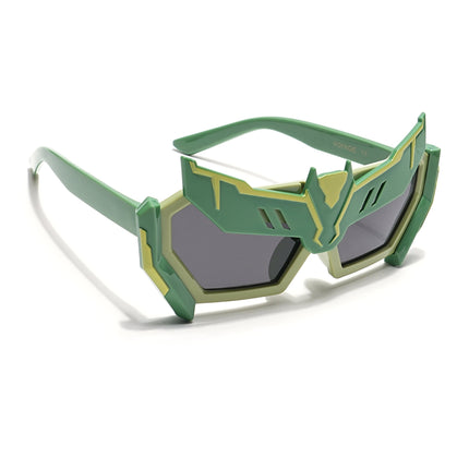 Rectangle Polarized Sunglasses for Kids -6 yrs To 12 yrs (Black Lens | Green Frame - PMG6079)
