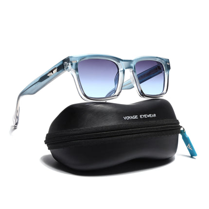 Square Sunglasses for Men & Women (Blue & Clear Lens | Blue & Transparent Frame - MG7330)