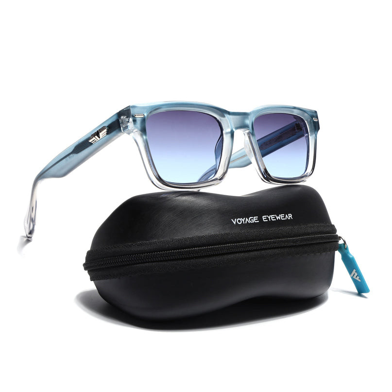 Square Sunglasses for Men & Women (Blue & Clear Lens | Blue & Transparent Frame - MG7330)