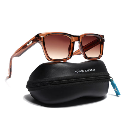 Square Sunglasses for Men & Women (Brown & Clear Lens | Shine Brown Frame - MG7331)