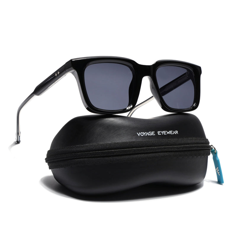 Square Sunglasses for Men & Women (Grey Lens | Shine Black Frame - MG7334)