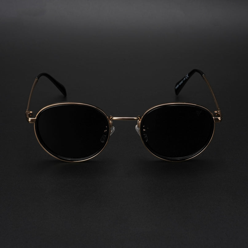 Round Polarized Sunglasses (Black Lens | Golden Frame - PMG5857)