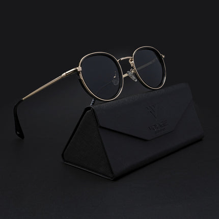 Round Polarized Sunglasses (Black Lens | Golden Frame - PMG5857)