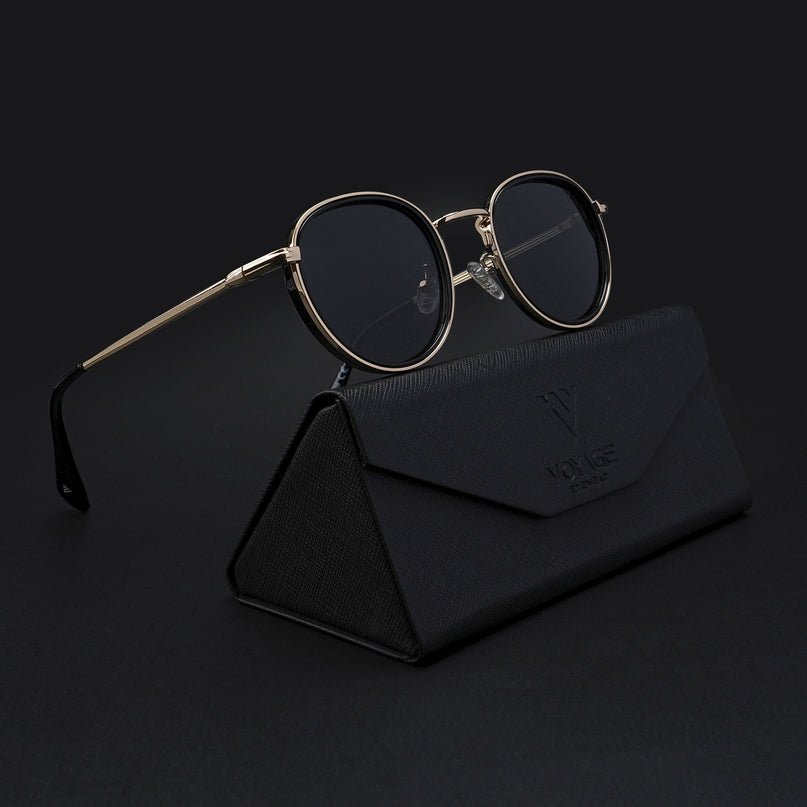 Round Polarized Sunglasses (Black Lens | Golden Frame - PMG5857)