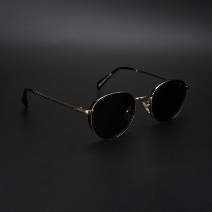 Round Polarized Sunglasses (Black Lens | Golden Frame - PMG5857)